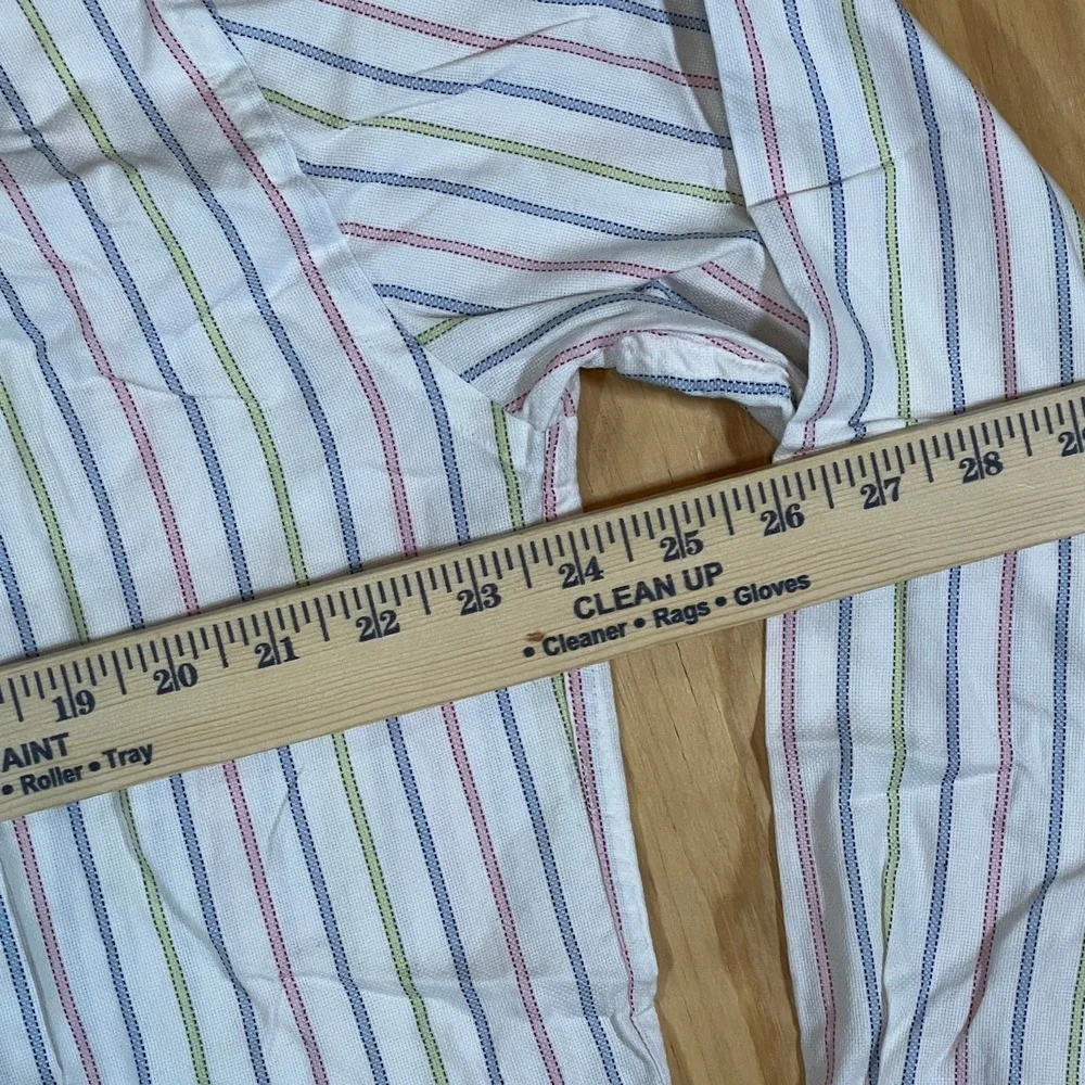 VTG Alan‎ Flusser Long Sleeve Button-Down Shirt White Pastel Stripes Mens Large